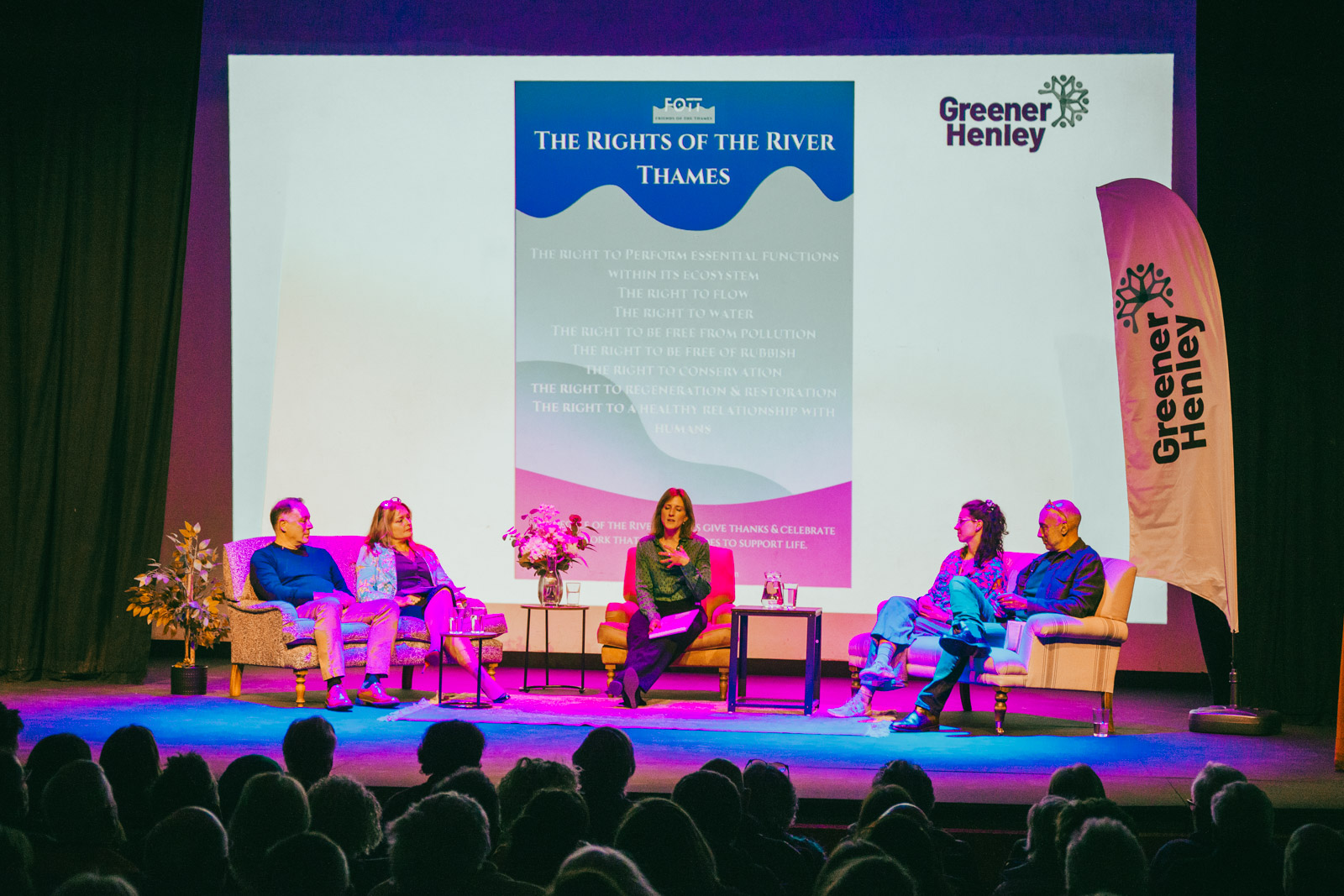 Kate Lloyd talks to panel members at the Kenton Theatre